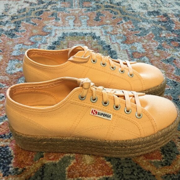 SUPERGA Orange Apricot Peach Linen Platform Rafia Sneakers Shoes EU 38 or US 7.5 - Picture 5 of 9